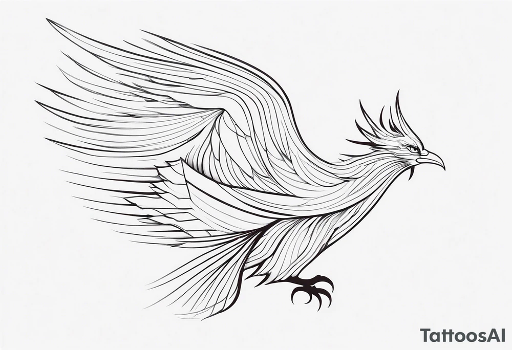 elongated phoenix in profile with no claws tattoo idea