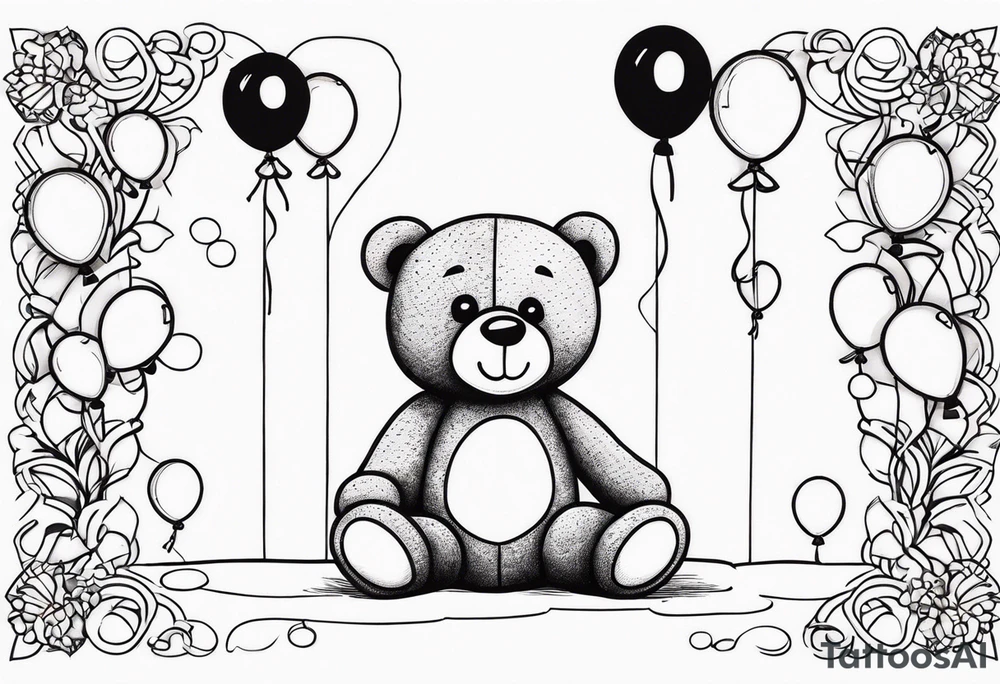 teddy bear with balloons tattoo idea