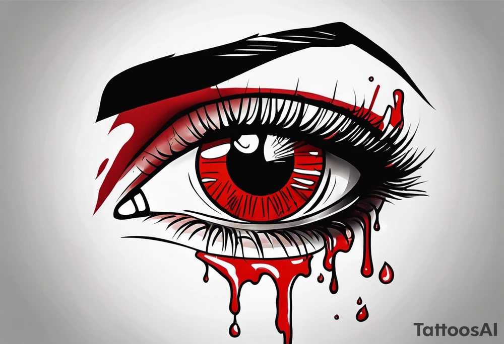 Bleeding tear draining to down from  one red eye tattoo design model tattoo idea