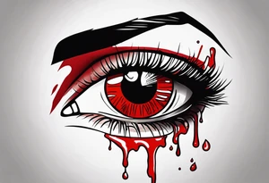 Bleeding tear draining to down from  one red eye tattoo design model tattoo idea