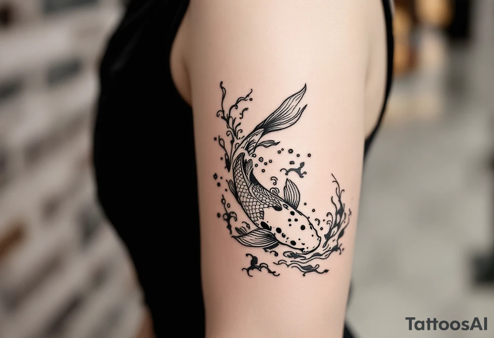 traditional koi fish swimming upstream through turbulent waves tattoo idea