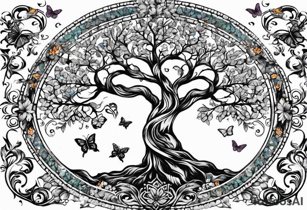 Tree of life with butterflies around tattoo idea