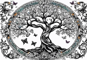Tree of life with butterflies around tattoo idea