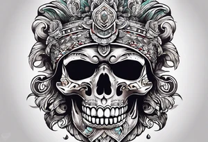 Mayan skull with mouth as cave with water coming out tattoo idea