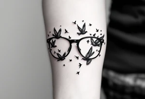 Glasses that turn into birds
The temples of the glasses smoothly turn into a flock of birds, which symbolizes freedom from the limitations that were previously caused by poor eyesight. tattoo idea