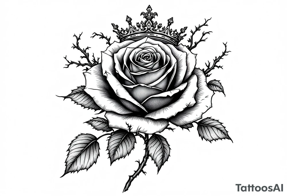 Single rose with 1982 as the stem if the rose with queen if heaetz and crown around or on top of rose with vines and thorns on top of arm tattoo idea