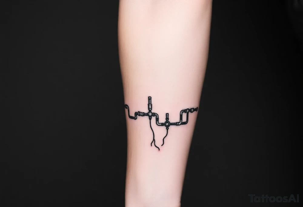 System of pipes that transitions and transforms at the end into veins of forearm tattoo idea