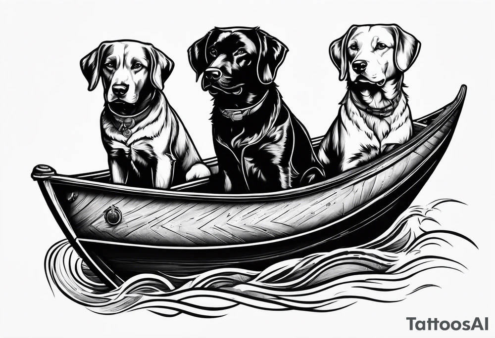 two dogs in a boat that has the word McNamara on the side tattoo idea