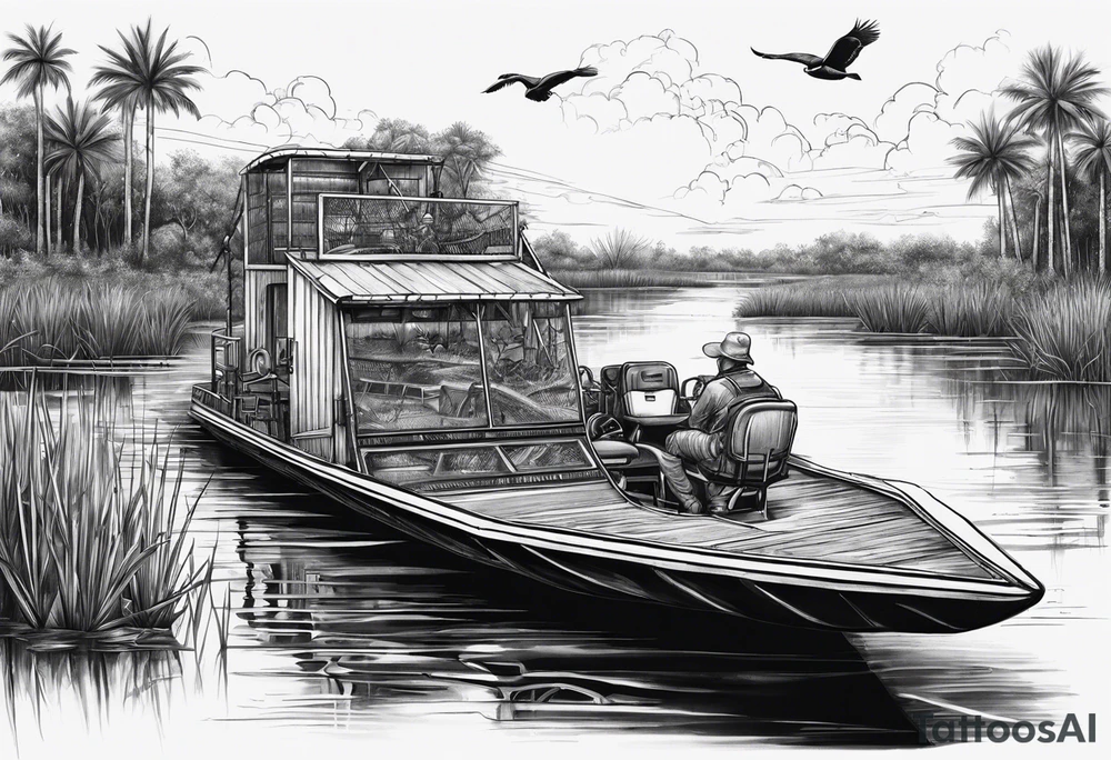 Arm sleeve airboat driving through the Everglades tattoo idea