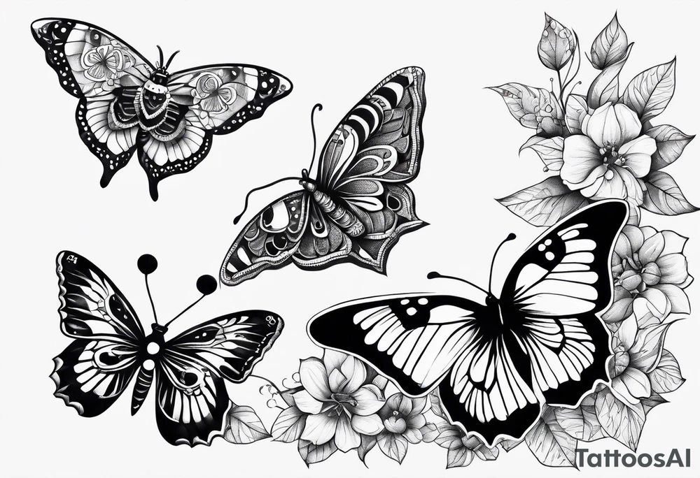 Moth chasing a butterfly with dots inbetween tattoo idea