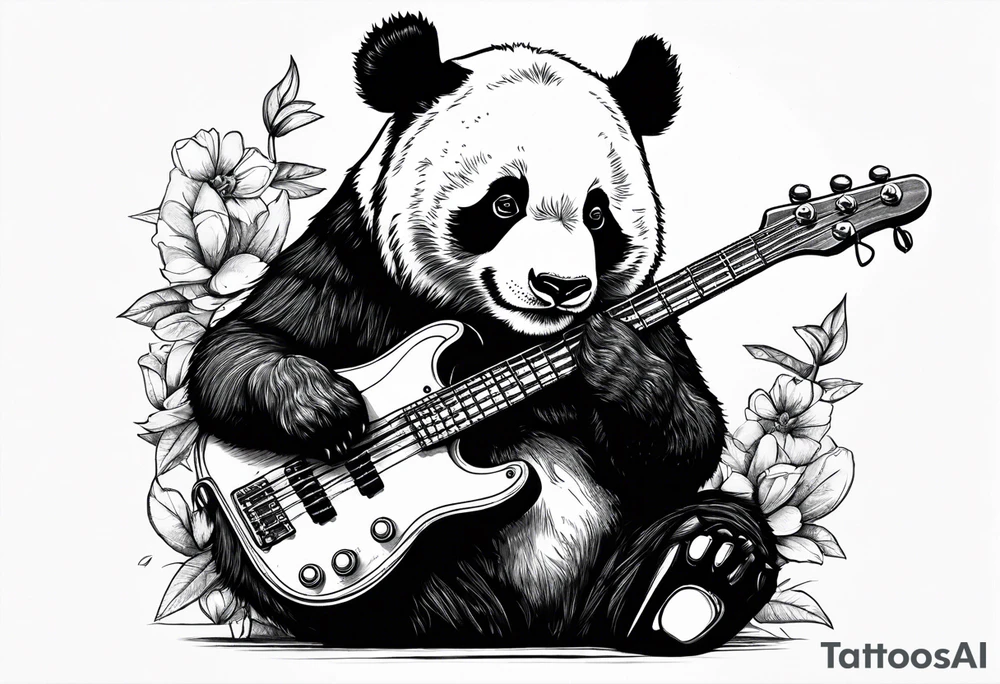 A panda playing the bass guitar tattoo idea