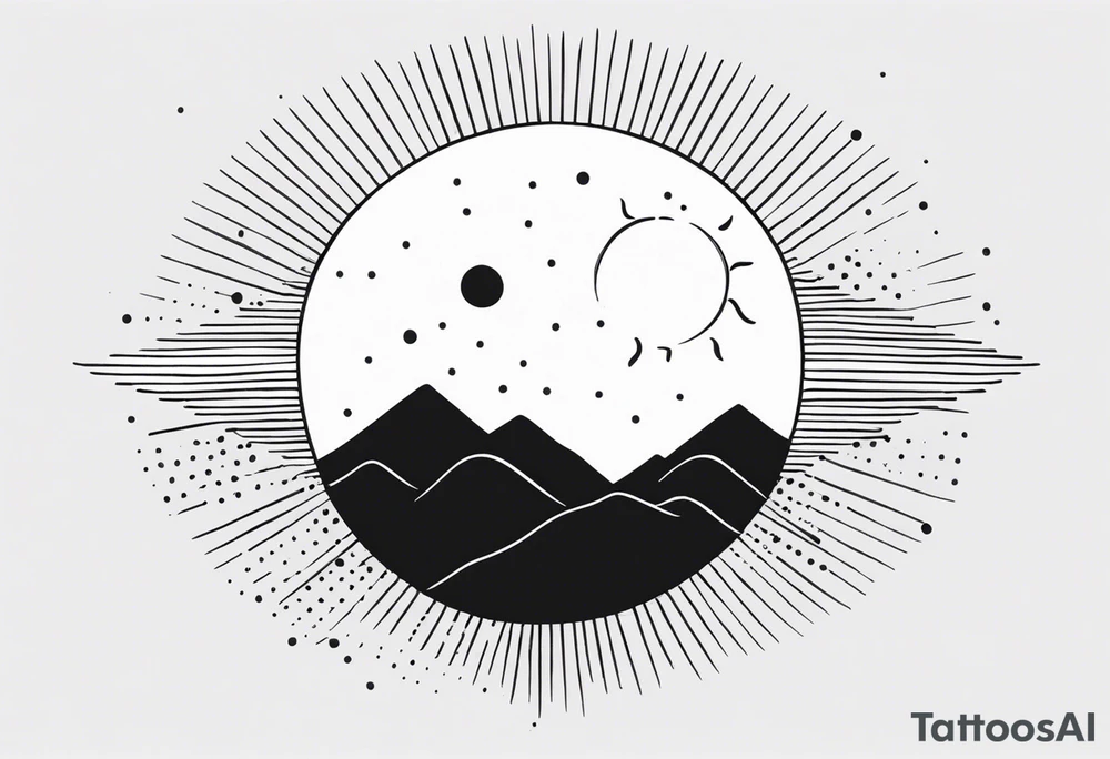 Sun with lines and dots simple tattoo idea