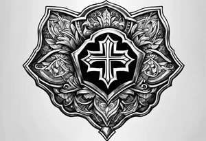 pauldron armor piece with a cross in the center and a paw print tattoo idea