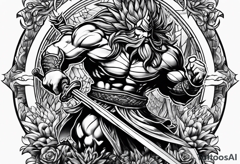 Triton with three spears tattoo idea