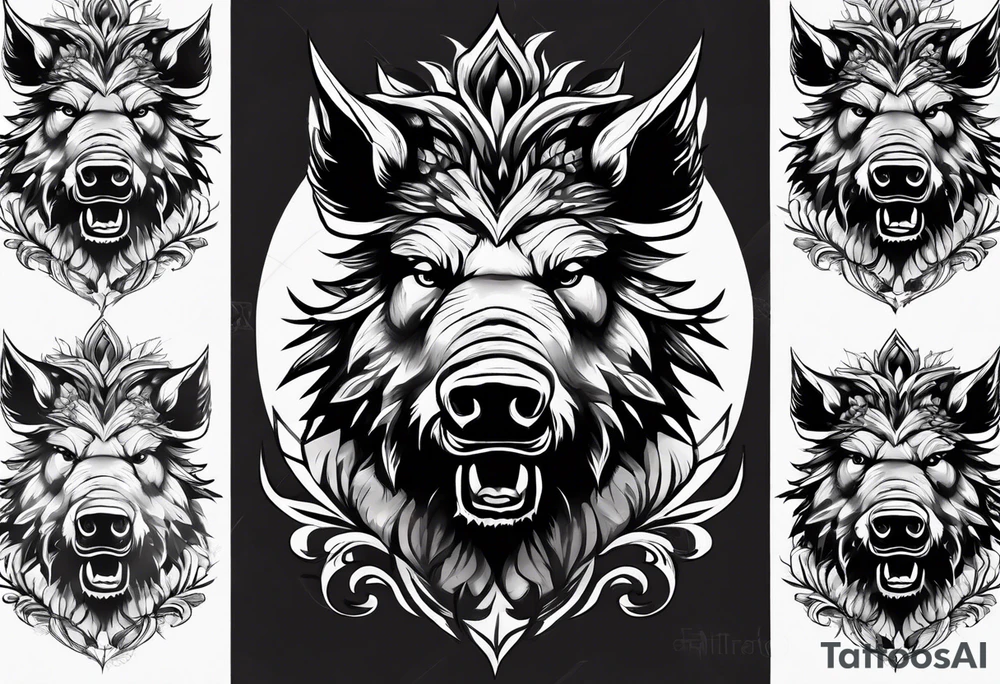 angry boar front tattoo idea