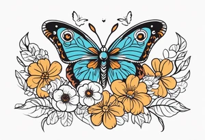 Flowers with butterflies and a owl tattoo idea