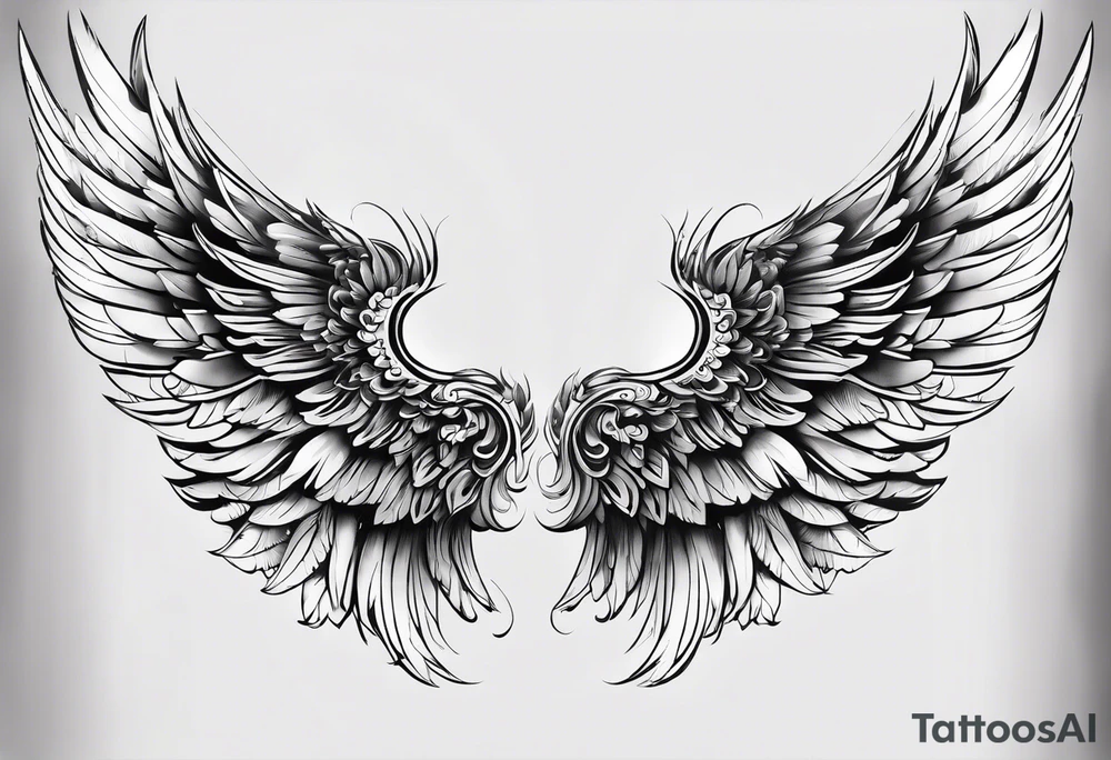 Cool pair of wings on my back to complete some on my upper back with 2 vertical tails going down the middle of my back tattoo idea