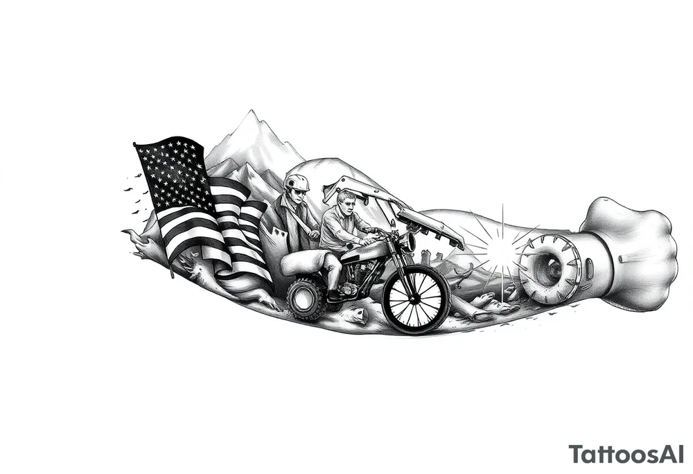 Masculin, country, mountains, wildlife, nature, racing , father of 4,
blue collar,  American flag,welder tattoo idea