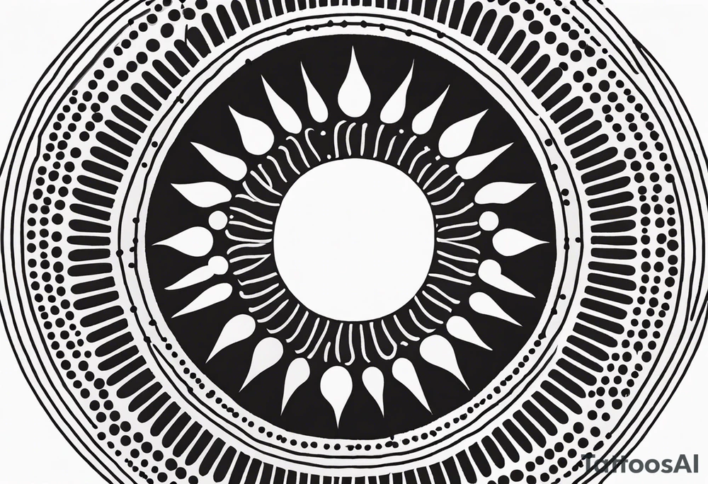 simple sunshine made of black dots with circles. indian vibe tattoo idea