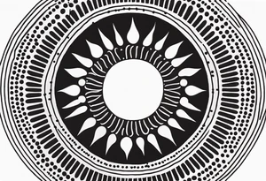 simple sunshine made of black dots with circles. indian vibe tattoo idea