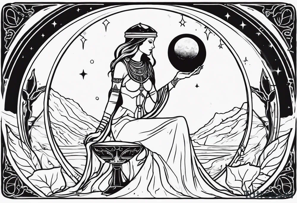 High priestess skeleton moon tarot card tattoo idea