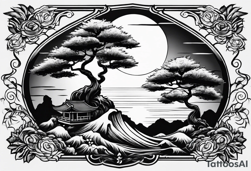 Sunset and little down bonsai trees tattoo idea Sunset and little down bonsai trees tattoo idea