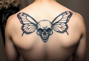 Butterfly side ways on a skull tattoo idea