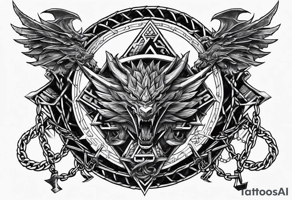 Valhalla sword shield dragon axe Valknut barbed wire chains valknut fire tattoo idea Valhalla sword shield dragon axe Valknut barbed wire chains valknut fire tattoo idea