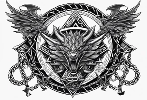 Valhalla sword shield dragon axe Valknut barbed wire chains valknut fire tattoo idea