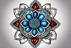 celtic knot blue breen witb one heart on one clover tattoo idea