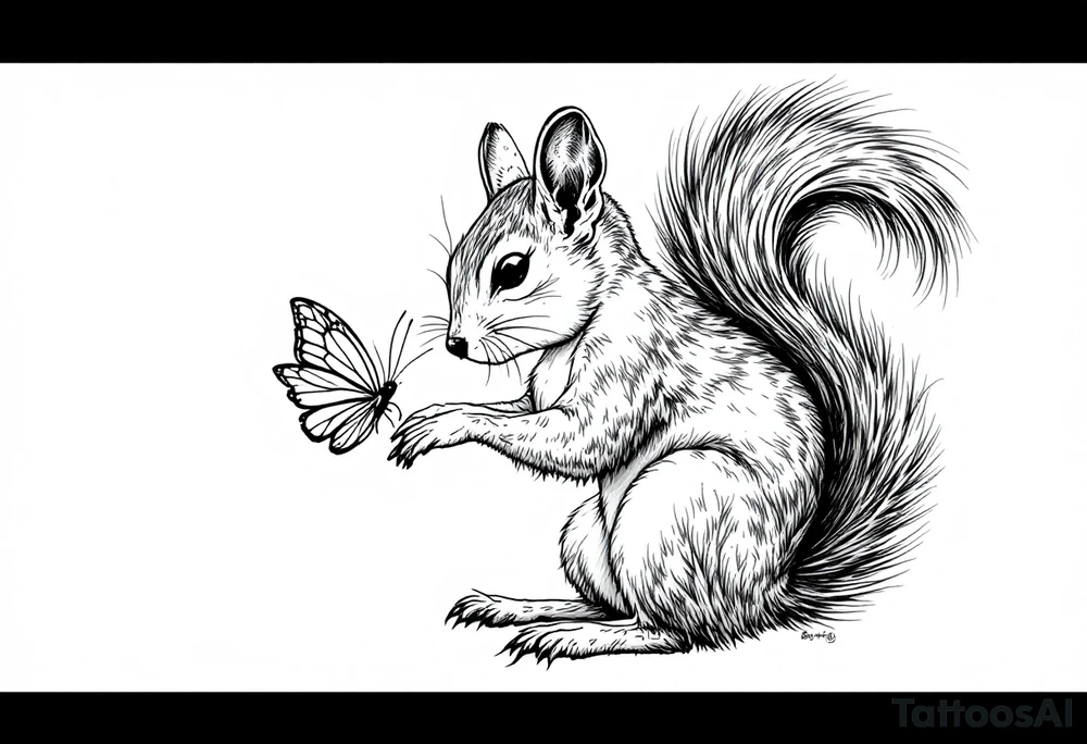 A Squirrel with a butterfly in hands tattoo idea