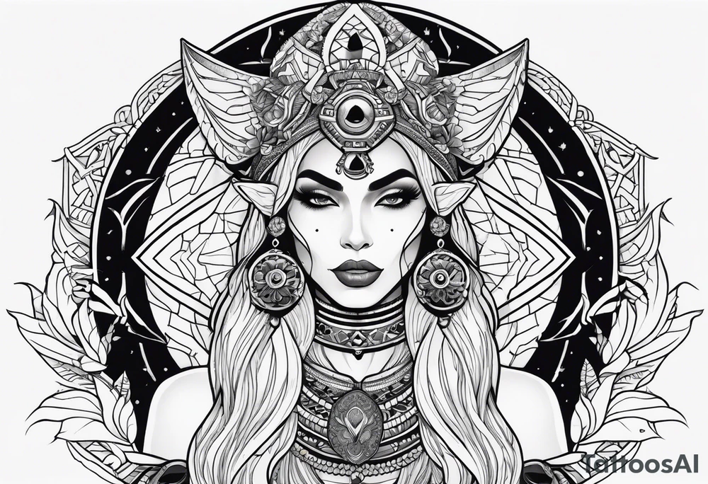 kali, alien goddess, valkrye, pirate, zenza resonance, pachamama, lotus azul, blank panther, eagle, skull, 5D, nueva gaya, dna 12 tattoo idea