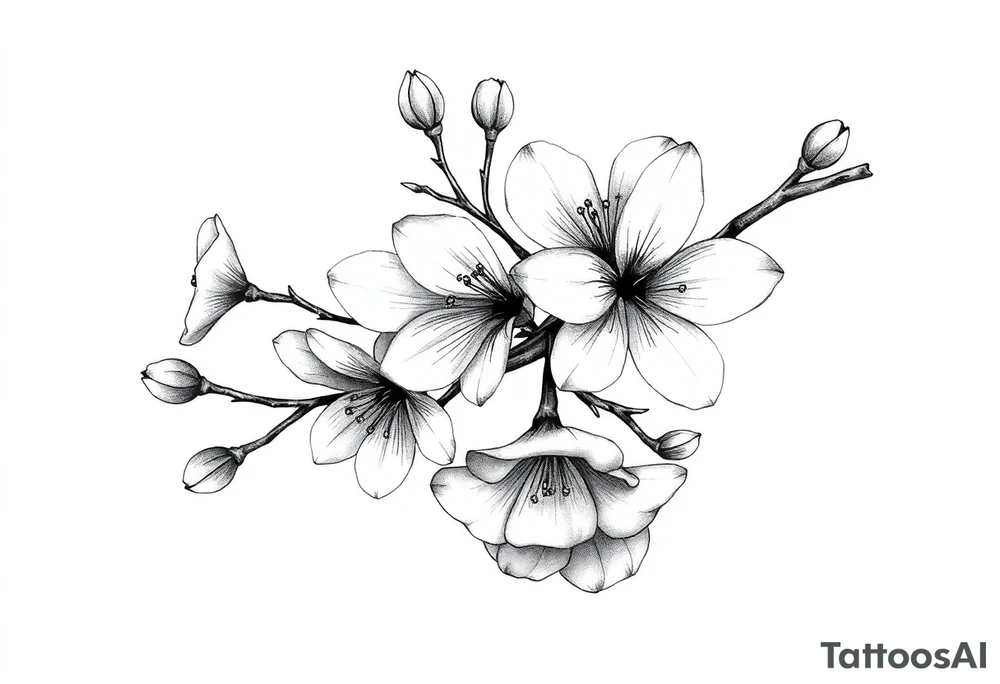 Cherry blossom branchwith rund petals tattoo idea