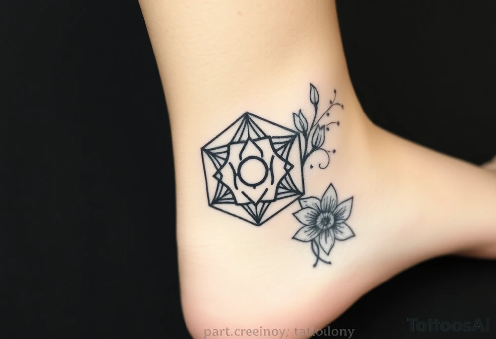 Hexagon Leo symbol larkspurs and water lilies tattoo idea