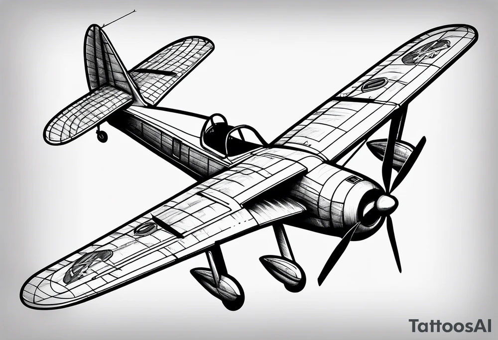 sketch of adventure plane in perspective from the above tattoo idea