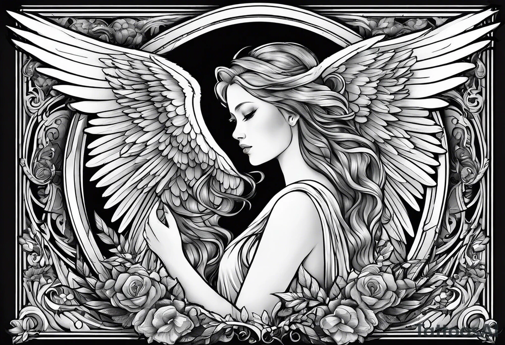 Naked angel with big wings tattoo idea