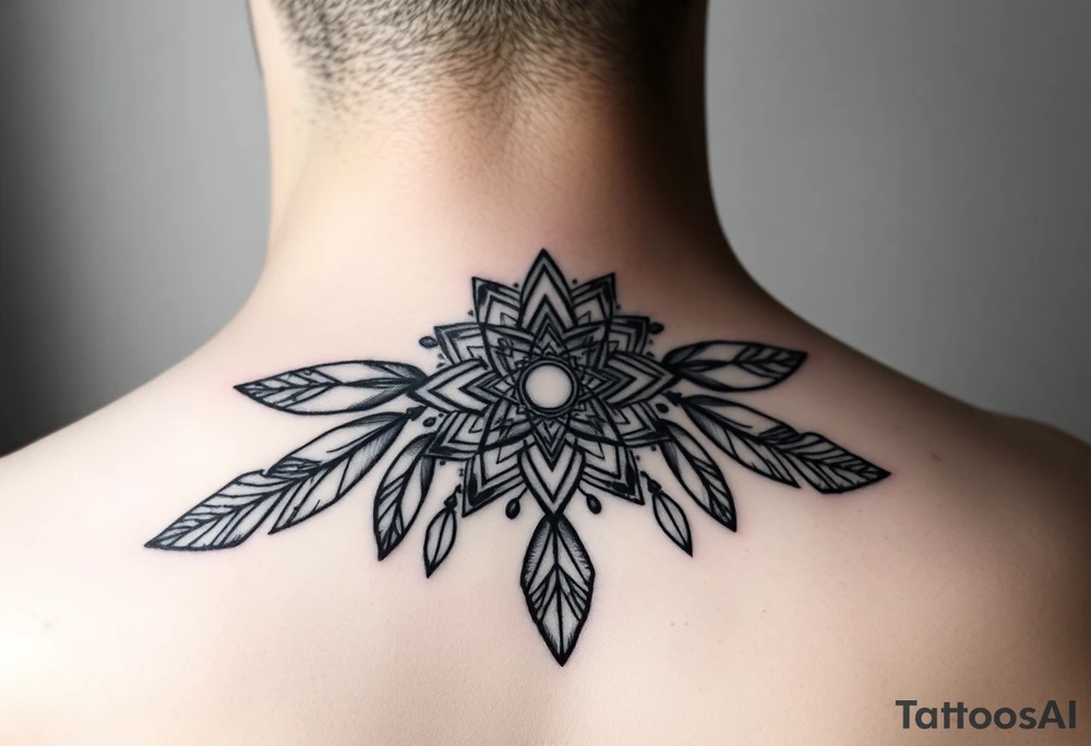 spiritual feathers ornamental mandala shaman tattoo idea