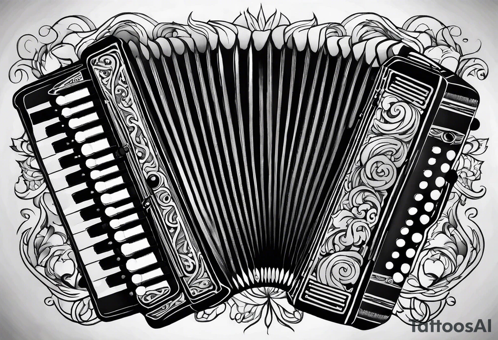 Accordion on a burnt paper tattoo idea