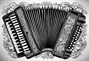 Accordion on a burnt paper tattoo idea