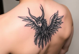 Woman Harpy with horns and lots of feathers tattoo idea