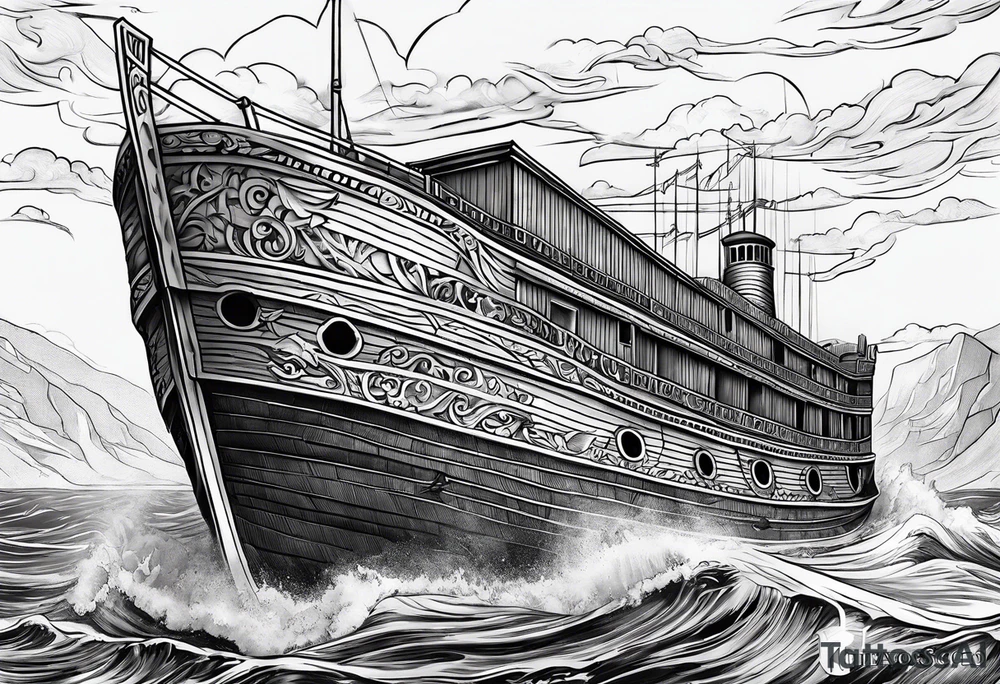 Noah’s ark with the names “leticia” and “Tiffany” incorporated tattoo idea