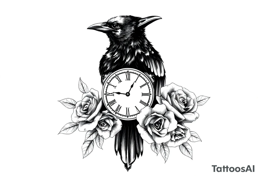 raven,roses,clock. tattoo idea