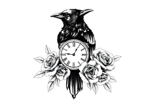 raven,roses,clock. tattoo idea
