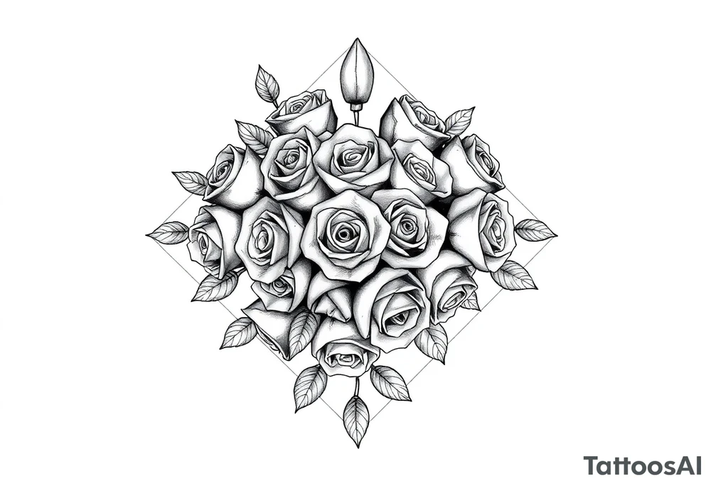 A lot of Small Roses in a diamond shape tattoo idea