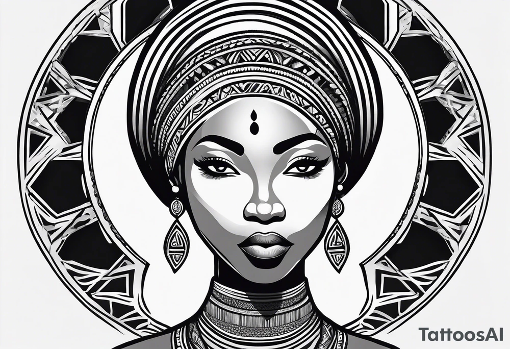 African woman shape only head with adinkra sign minimalist tattoo idea