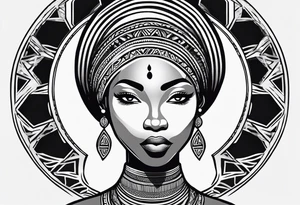 African woman shape only head with adinkra sign minimalist tattoo idea