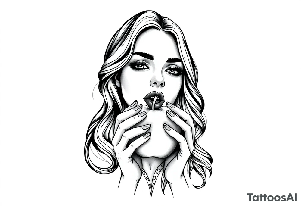 Beautiful woman eating an apple tattoo idea