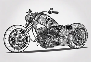I want a tattoo of a motorcycle and a skeleton in the back with the name “Viking Customs” incorporated in the design tattoo idea