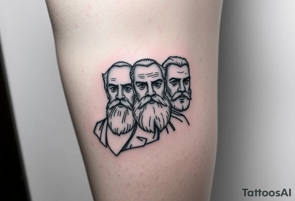 Platos, aristole, and socrates on the right side of the calf tattoo idea