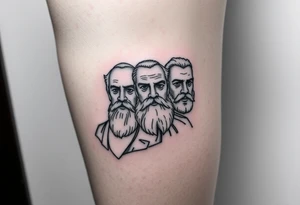 Platos, aristole, and socrates on the right side of the calf tattoo idea